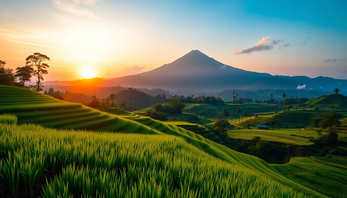 Stunning panoramic view of Lombok showcasing Mount Rinjani and lush landscapes, inviting travelers to explore Indonesia's scenic island.