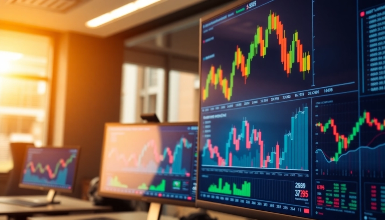 Stocks and Shares News update showing rising and falling stock charts with gold accents for